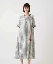 R6EIE11390 HIROKO BIS(小さいサイズ)(メゾン ドゥ サンク) 【小さいサイズ】サッカーチェック半袖ワンピース ホワイト