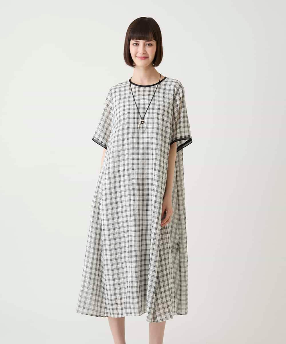 R6EIE11390 HIROKO BIS(小さいサイズ)(メゾン ドゥ サンク) 【小さいサイズ】サッカーチェック半袖ワンピース ホワイト