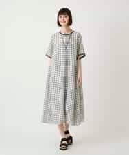 R6EIE11390 HIROKO BIS(小さいサイズ)(メゾン ドゥ サンク) 【小さいサイズ】サッカーチェック半袖ワンピース ホワイト