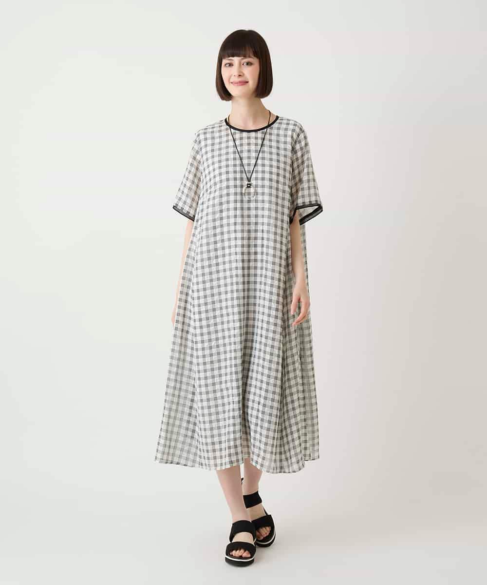 R6EIE11390 HIROKO BIS(小さいサイズ)(メゾン ドゥ サンク) 【小さいサイズ】サッカーチェック半袖ワンピース ホワイト