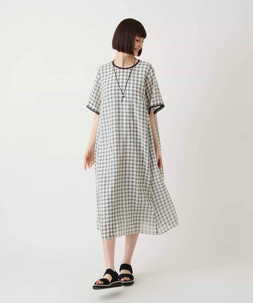 R6EIE11390 HIROKO BIS(小さいサイズ)(メゾン ドゥ サンク) 【小さいサイズ】サッカーチェック半袖ワンピース ホワイト