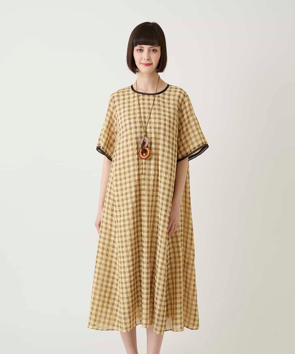 R6EIE11390 HIROKO BIS(小さいサイズ)(メゾン ドゥ サンク) 【小さいサイズ】サッカーチェック半袖ワンピース ホワイト