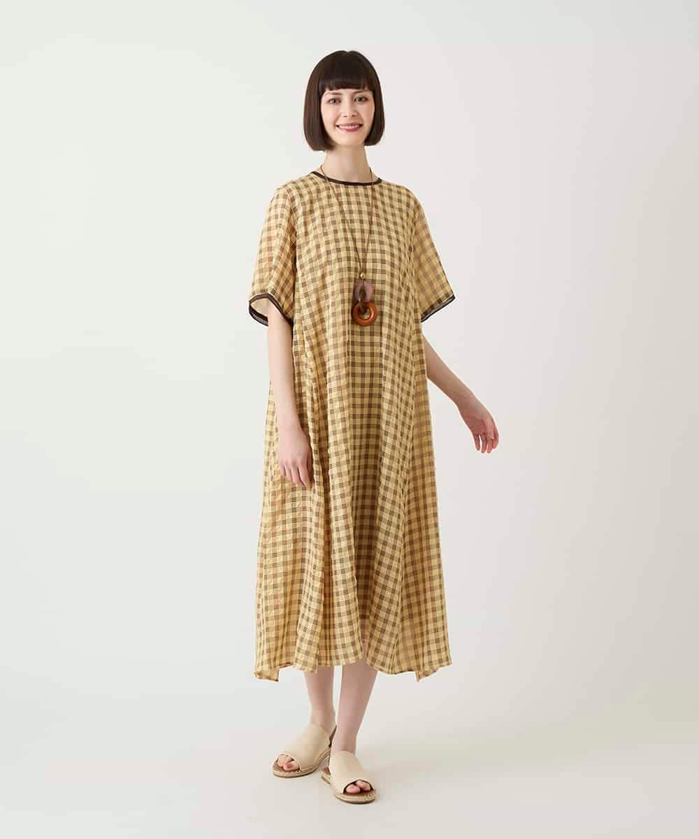 R6EIE11390 HIROKO BIS(小さいサイズ)(メゾン ドゥ サンク) 【小さいサイズ】サッカーチェック半袖ワンピース ホワイト