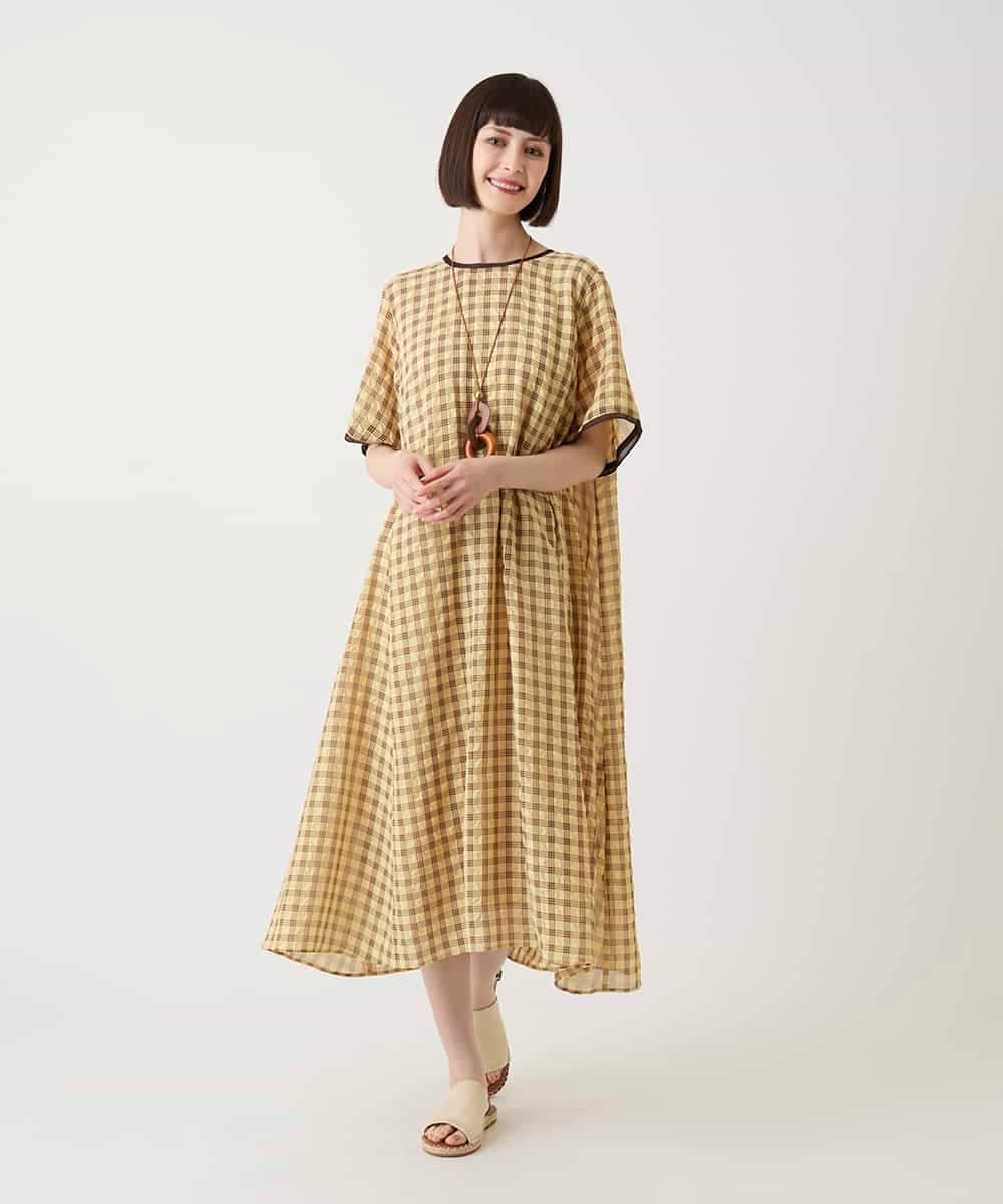 R6EIE11390 HIROKO BIS(小さいサイズ)(メゾン ドゥ サンク) 【小さいサイズ】サッカーチェック半袖ワンピース ホワイト