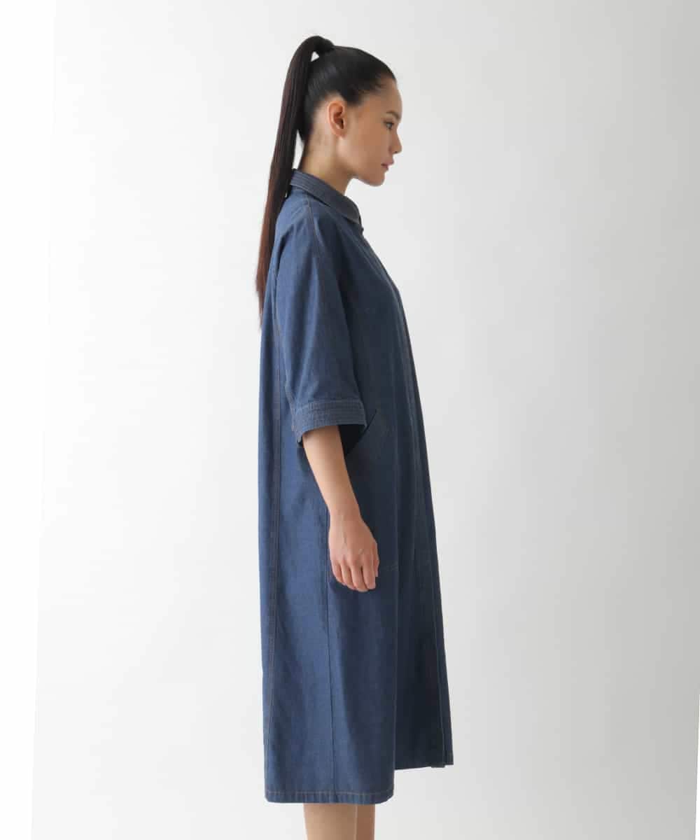 R6EJB02360 HIROKO BIS(小さいサイズ)(メゾン ドゥ サンク) 【小さいサイズ】ステッチポイントデニムワンピース ネイビー