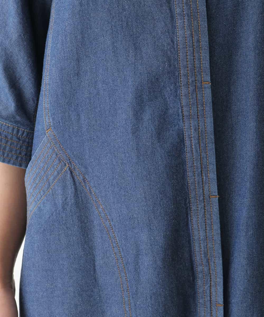 R6EJB02360 HIROKO BIS(小さいサイズ)(メゾン ドゥ サンク) 【小さいサイズ】ステッチポイントデニムワンピース ネイビー