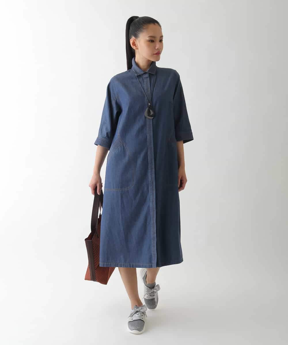 R6EJB02360 HIROKO BIS(小さいサイズ)(メゾン ドゥ サンク) 【小さいサイズ】ステッチポイントデニムワンピース ネイビー