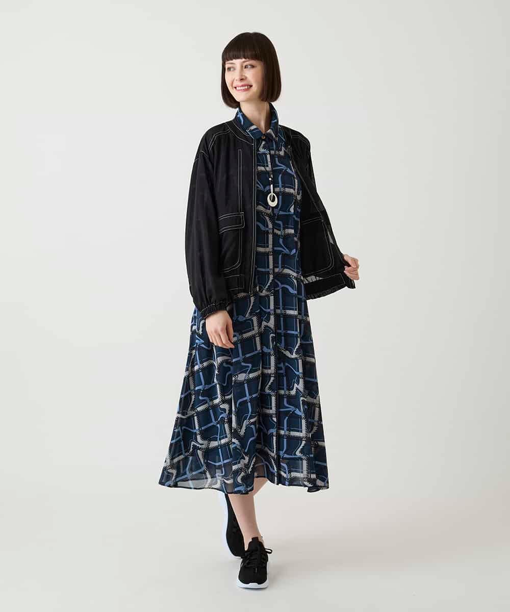 R6EJD20490 HIROKO BIS(小さいサイズ)(メゾン ドゥ サンク) 【小さいサイズ】変形チェックシアーワンピース ネイビー