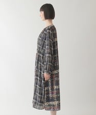 R6ELB12450 HIROKO BIS(小さいサイズ)(メゾン ドゥ サンク) ウエストギャザーチェックプリントワンピース ネイビー