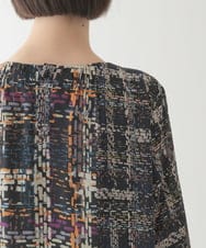 R6ELB12450 HIROKO BIS(小さいサイズ)(メゾン ドゥ サンク) ウエストギャザーチェックプリントワンピース ネイビー