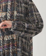 R6ELB12450 HIROKO BIS(小さいサイズ)(メゾン ドゥ サンク) ウエストギャザーチェックプリントワンピース ネイビー