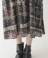 R6ELB12450 HIROKO BIS(小さいサイズ)(メゾン ドゥ サンク) ウエストギャザーチェックプリントワンピース ネイビー