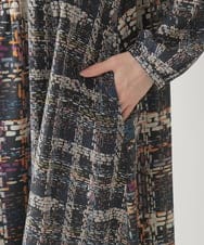 R6ELB12450 HIROKO BIS(小さいサイズ)(メゾン ドゥ サンク) ウエストギャザーチェックプリントワンピース ネイビー