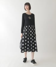 R6ELB42490 HIROKO BIS(小さいサイズ)(メゾン ドゥ サンク) ドット柄カットジャカードワンピース ブラック