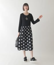 R6ELB42490 HIROKO BIS(小さいサイズ)(メゾン ドゥ サンク) ドット柄カットジャカードワンピース ブラック
