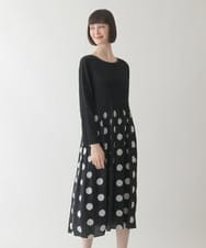 R6ELB42490 HIROKO BIS(小さいサイズ)(メゾン ドゥ サンク) ドット柄カットジャカードワンピース ブラック