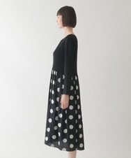 R6ELB42490 HIROKO BIS(小さいサイズ)(メゾン ドゥ サンク) ドット柄カットジャカードワンピース ブラック