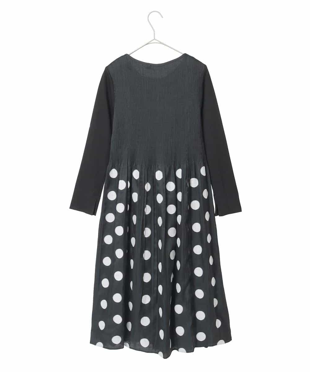 R6ELB42490 HIROKO BIS(小さいサイズ)(メゾン ドゥ サンク) 【小さいサイズ】ドット柄カットジャカードワンピース ブラック