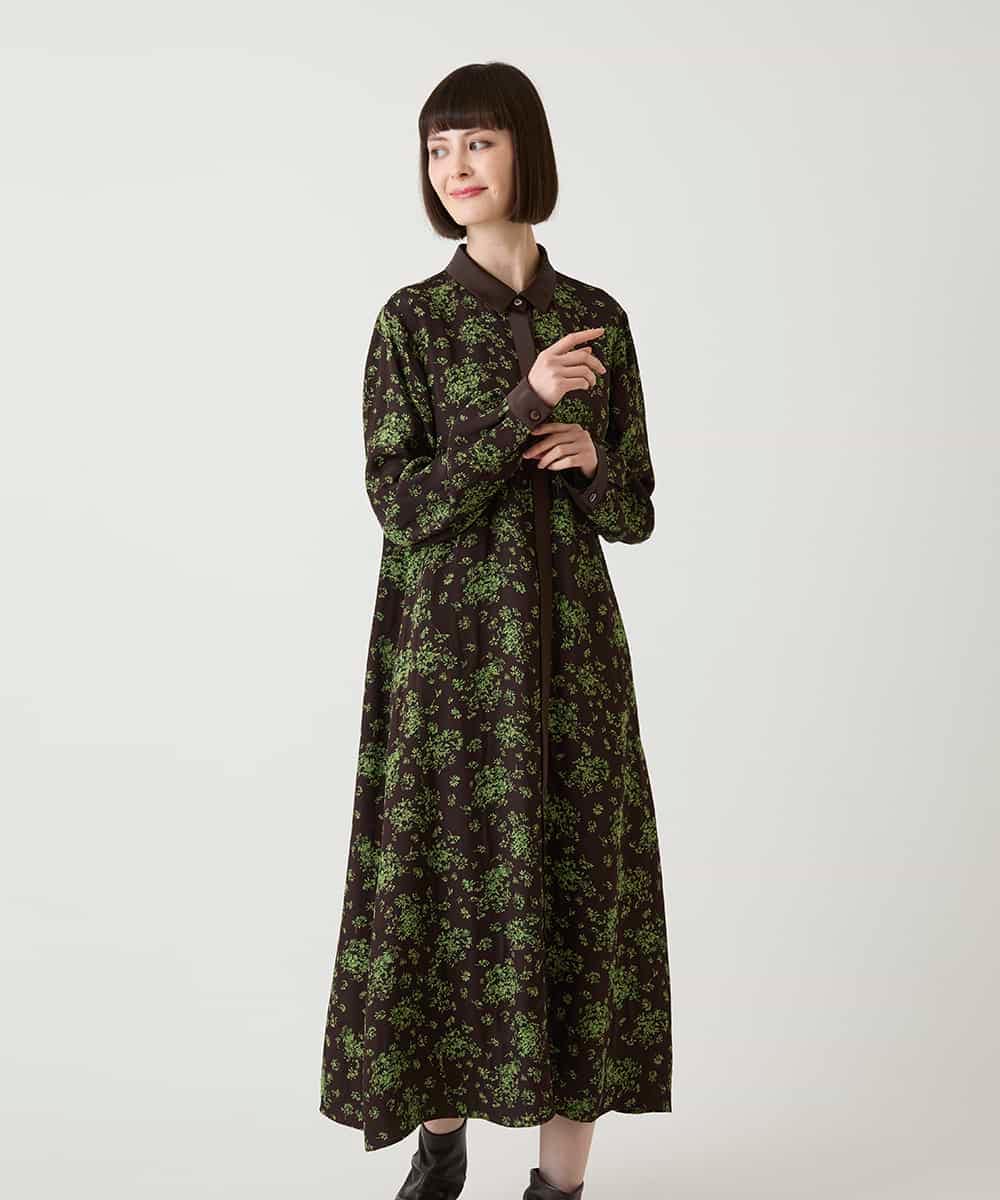 R6ELE30490 HIROKO BIS(小さいサイズ)(メゾン ドゥ サンク) 【小さいサイズ】小付きフラワー柄シャツワンピース ブラウン