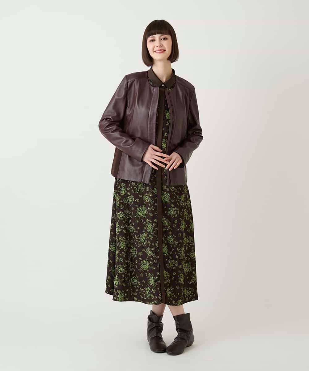 R6ELE30490 HIROKO BIS(小さいサイズ)(メゾン ドゥ サンク) 【小さいサイズ】小付きフラワー柄シャツワンピース ブラウン