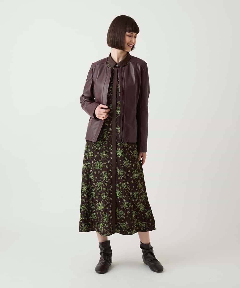 R6ELE30490 HIROKO BIS(小さいサイズ)(メゾン ドゥ サンク) 【小さいサイズ】小付きフラワー柄シャツワンピース ブラウン