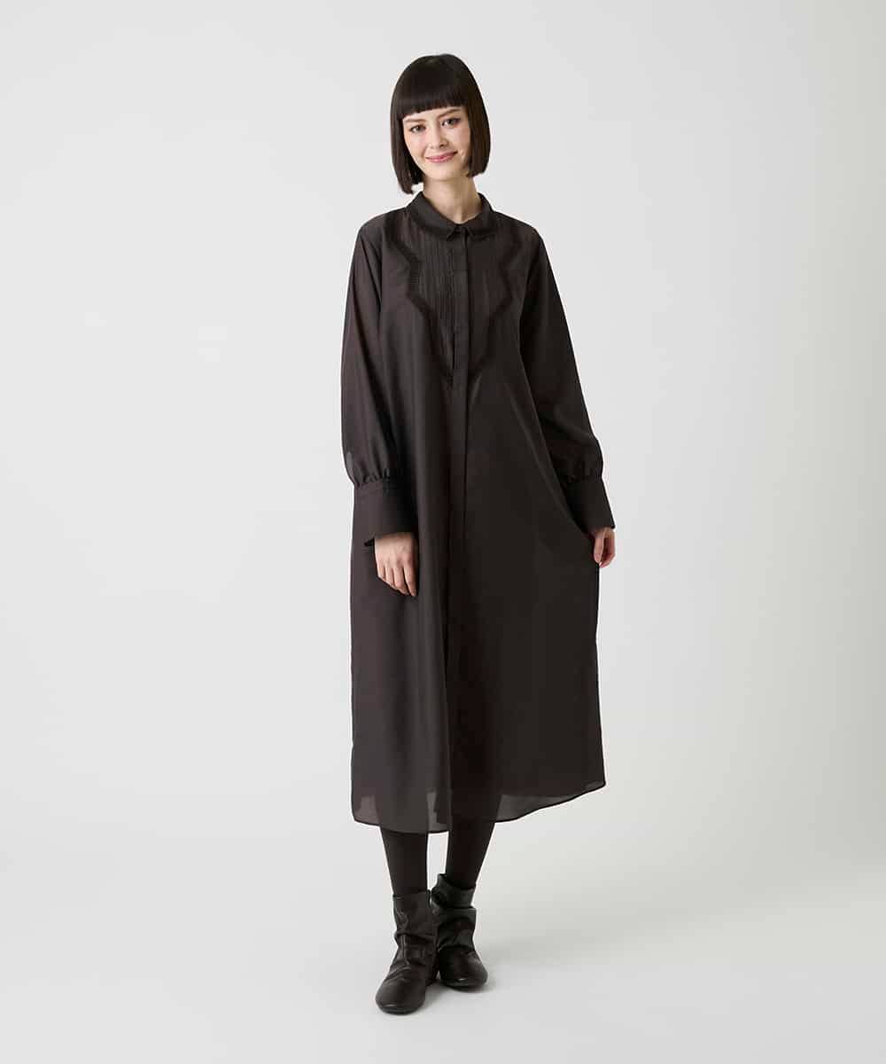 R6ELE40490 HIROKO BIS(小さいサイズ)(メゾン ドゥ サンク) 【小さいサイズ】変形レースデザインシャツワンピース ブラウン