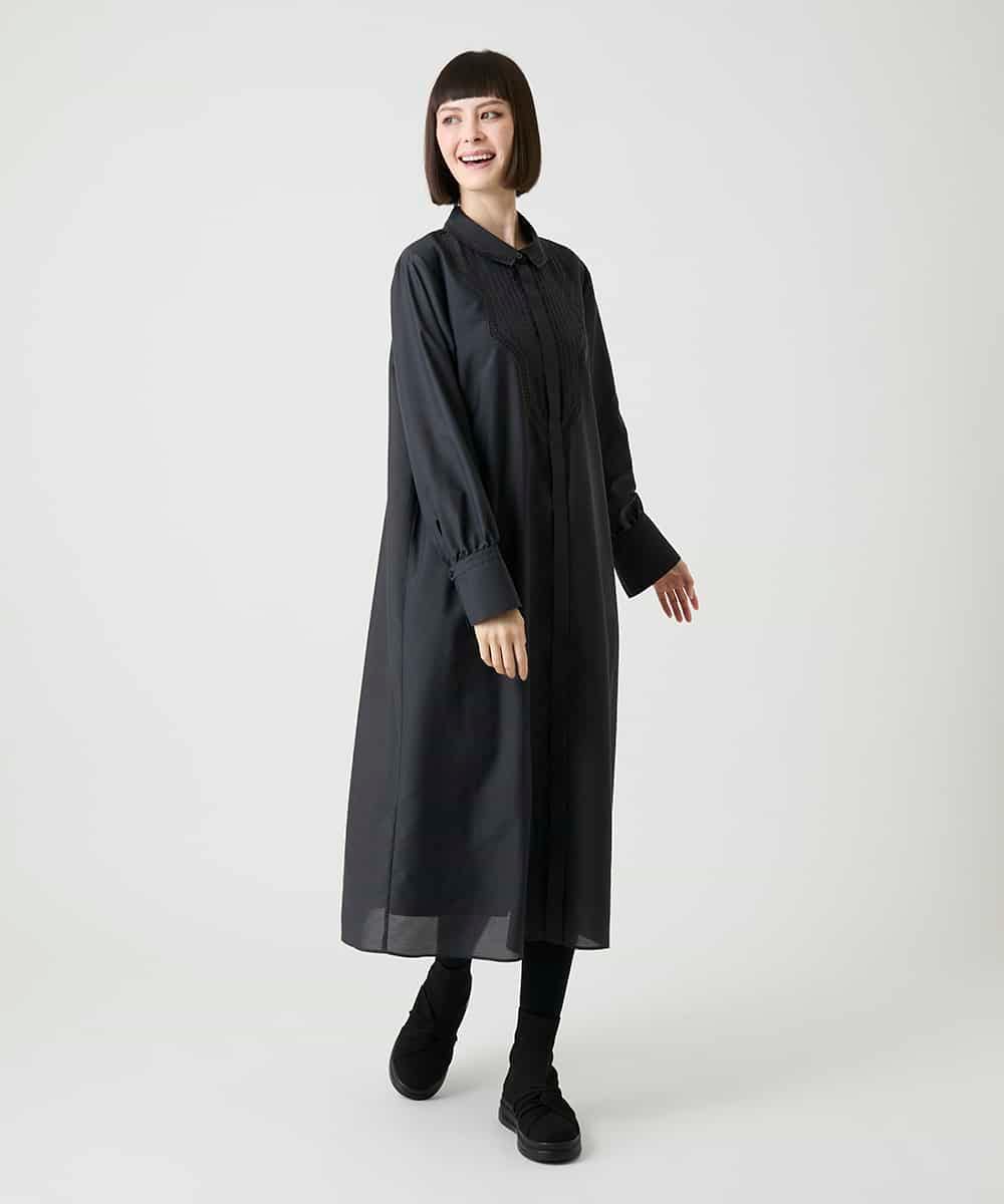 R6ELE40490 HIROKO BIS(小さいサイズ)(メゾン ドゥ サンク) 【小さいサイズ】変形レースデザインシャツワンピース ブラウン
