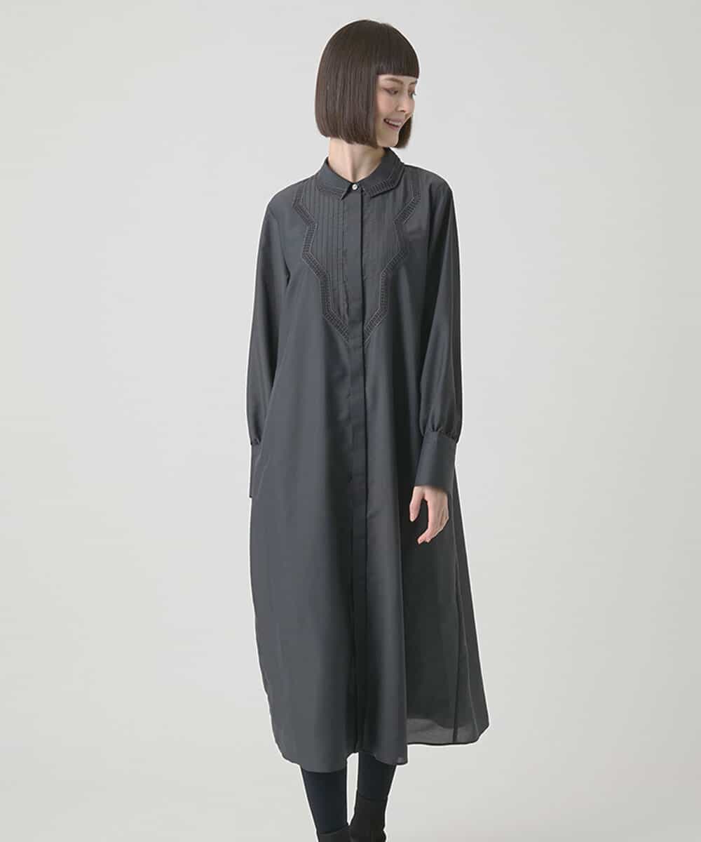 R6ELE40490 HIROKO BIS(小さいサイズ)(メゾン ドゥ サンク) 【小さいサイズ】変形レースデザインシャツワンピース ダークグレー