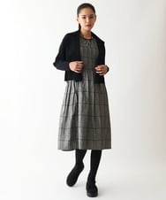 R6ELW12490 HIROKO BIS(小さいサイズ)(メゾン ドゥ サンク) 【小さいサイズ】グレンチェックジャカードワンピース ベージュ×ブラック