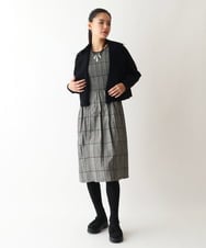 R6ELW12490 HIROKO BIS(小さいサイズ)(メゾン ドゥ サンク) 【小さいサイズ】グレンチェックジャカードワンピース ベージュ×ブラック