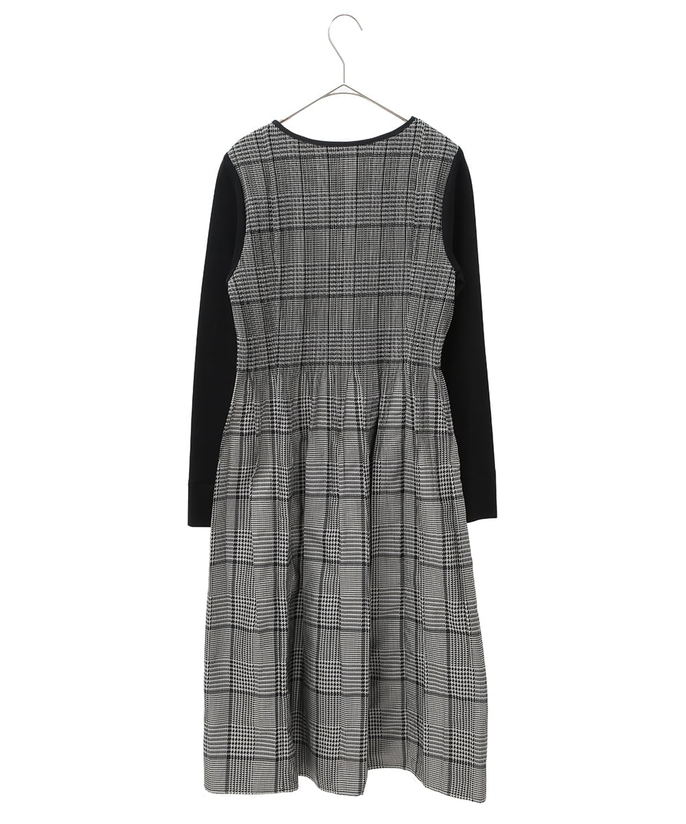 R6ELW12490 HIROKO BIS(小さいサイズ)(メゾン ドゥ サンク) 【小さいサイズ】グレンチェックジャカードワンピース ベージュ×ブラック