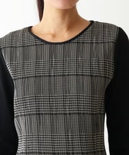 R6ELW12490 HIROKO BIS(小さいサイズ)(メゾン ドゥ サンク) 【小さいサイズ】グレンチェックジャカードワンピース ベージュ×ブラック