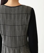 R6ELW12490 HIROKO BIS(小さいサイズ)(メゾン ドゥ サンク) 【小さいサイズ】グレンチェックジャカードワンピース ベージュ×ブラック