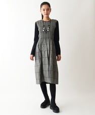 R6ELW12490 HIROKO BIS(小さいサイズ)(メゾン ドゥ サンク) 【小さいサイズ】グレンチェックジャカードワンピース ベージュ×ブラック