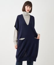 R6FAA64260 HIROKO BIS(小さいサイズ)(メゾン ドゥ サンク) 【小さいサイズ】ホールガーメントリブニットジレ ネイビー