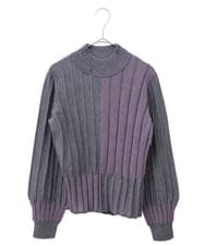 R6FAB31300 HIROKO BIS(小さいサイズ)(メゾン ドゥ サンク) 【小さいサイズ/アンサンブル対応】プレーティングリブニットプルオーバー グリーン系