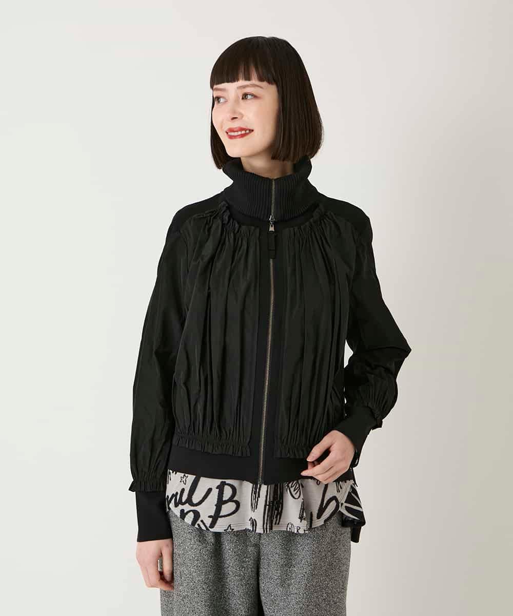 R6FAD30390 HIROKO BIS(小さいサイズ)(メゾン ドゥ サンク) 【小さいサイズ】異素材ジョイントニットブルゾン ブラック