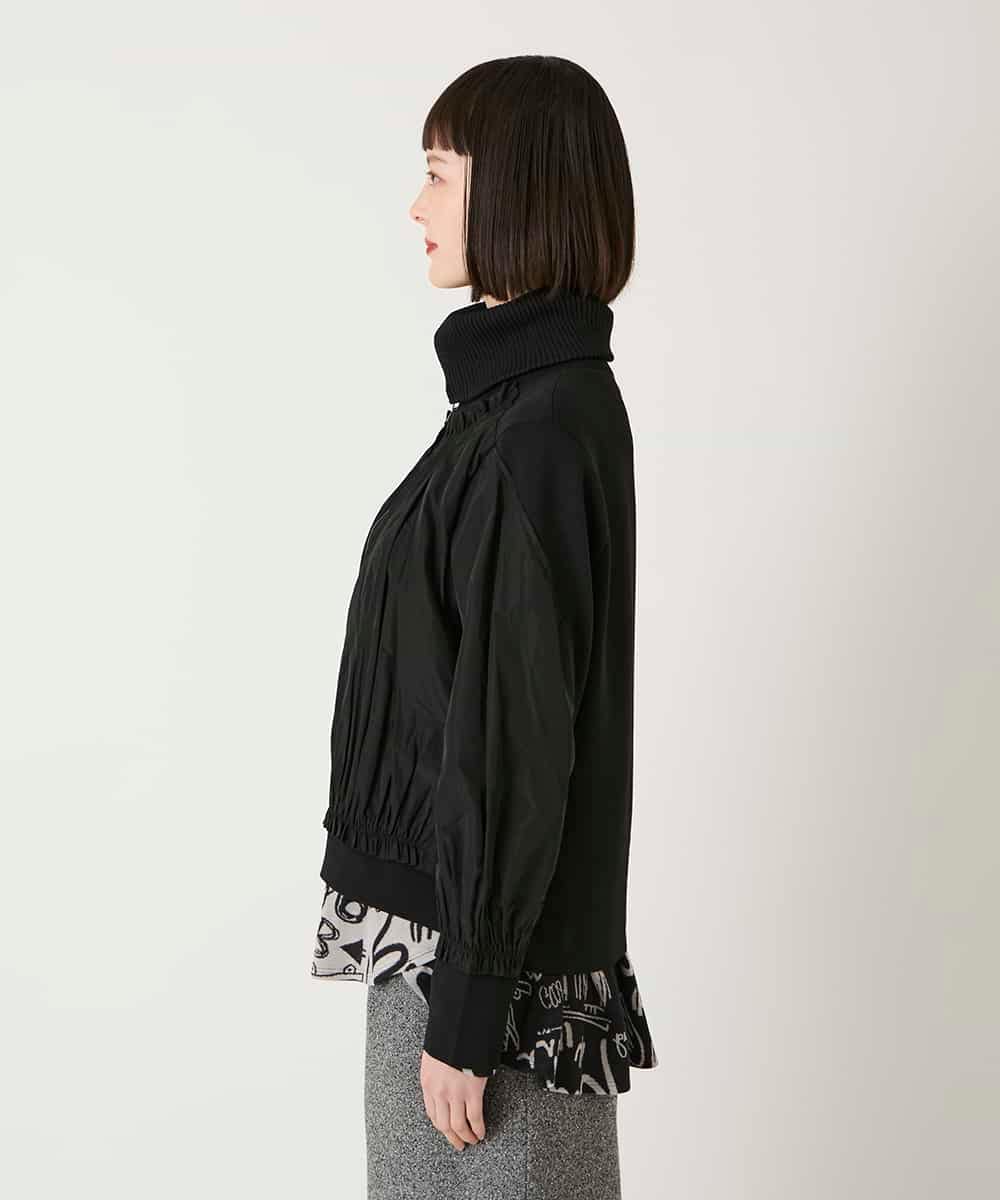 R6FAD30390 HIROKO BIS(小さいサイズ)(メゾン ドゥ サンク) 【小さいサイズ】異素材ジョイントニットブルゾン ブラック