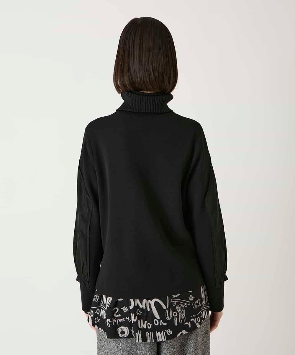 R6FAD30390 HIROKO BIS(小さいサイズ)(メゾン ドゥ サンク) 【小さいサイズ】異素材ジョイントニットブルゾン ブラック