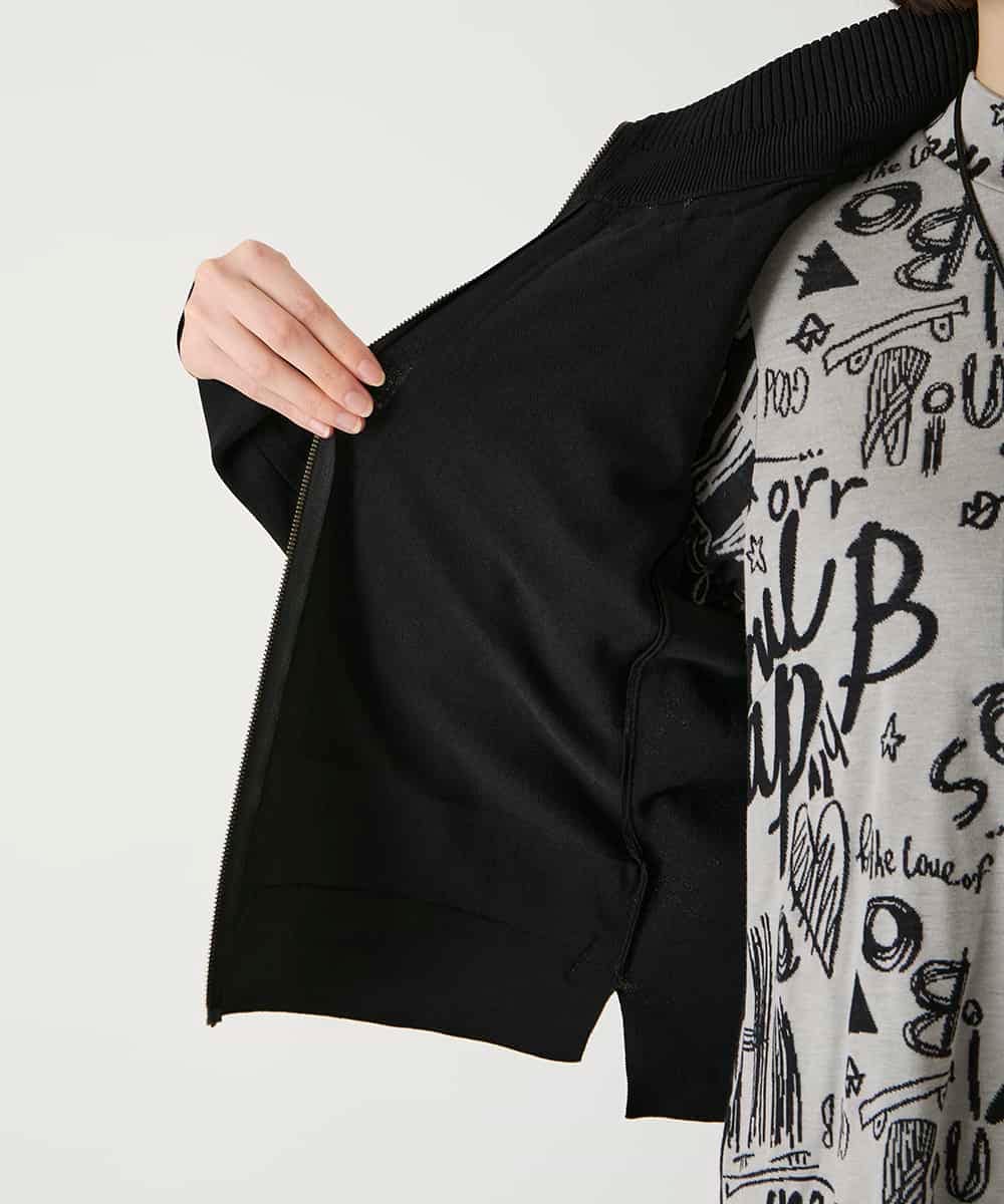 R6FAD30390 HIROKO BIS(小さいサイズ)(メゾン ドゥ サンク) 【小さいサイズ】異素材ジョイントニットブルゾン ブラック