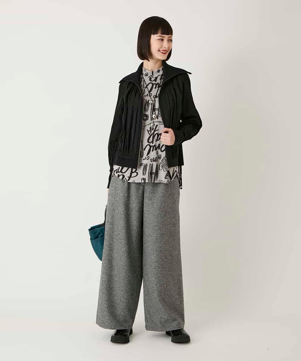 R6FAD30390 HIROKO BIS(小さいサイズ)(メゾン ドゥ サンク) 【小さいサイズ】異素材ジョイントニットブルゾン ブラック