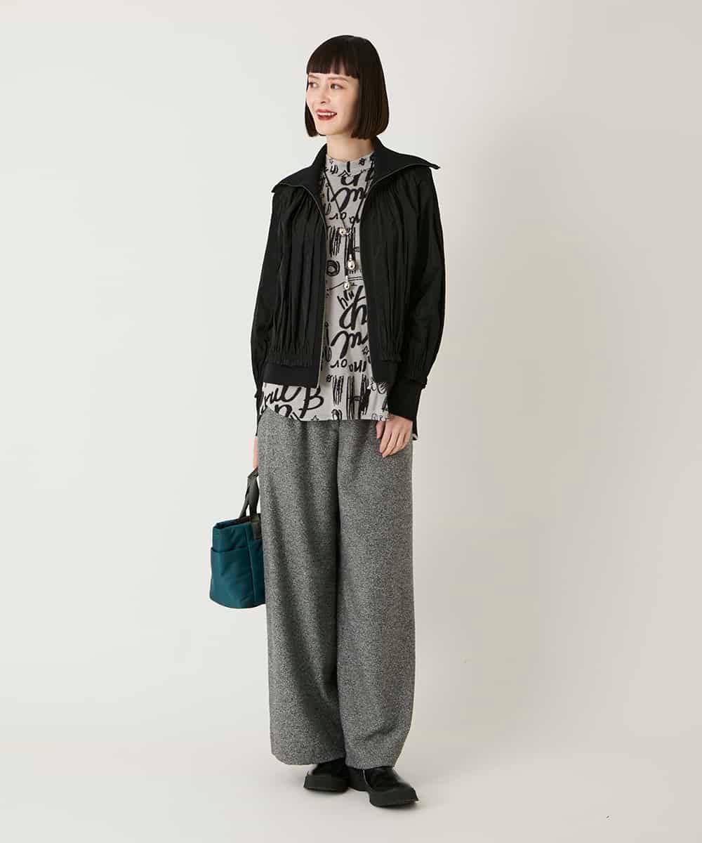 R6FAD30390 HIROKO BIS(小さいサイズ)(メゾン ドゥ サンク) 【小さいサイズ】異素材ジョイントニットブルゾン ブラック