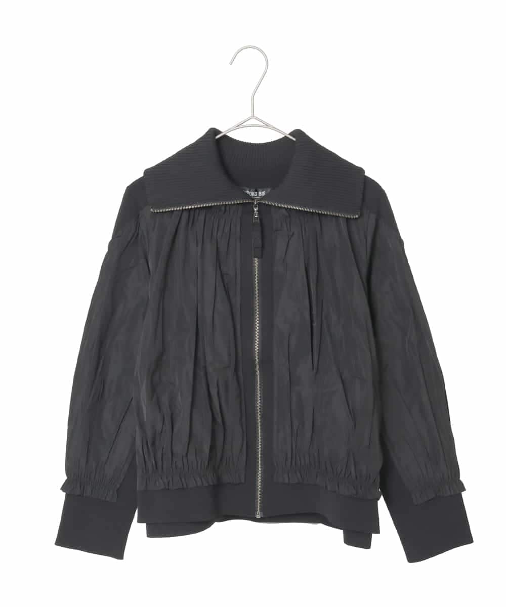 R6FAD30390 HIROKO BIS(小さいサイズ)(メゾン ドゥ サンク) 【小さいサイズ】異素材ジョイントニットブルゾン ブラック