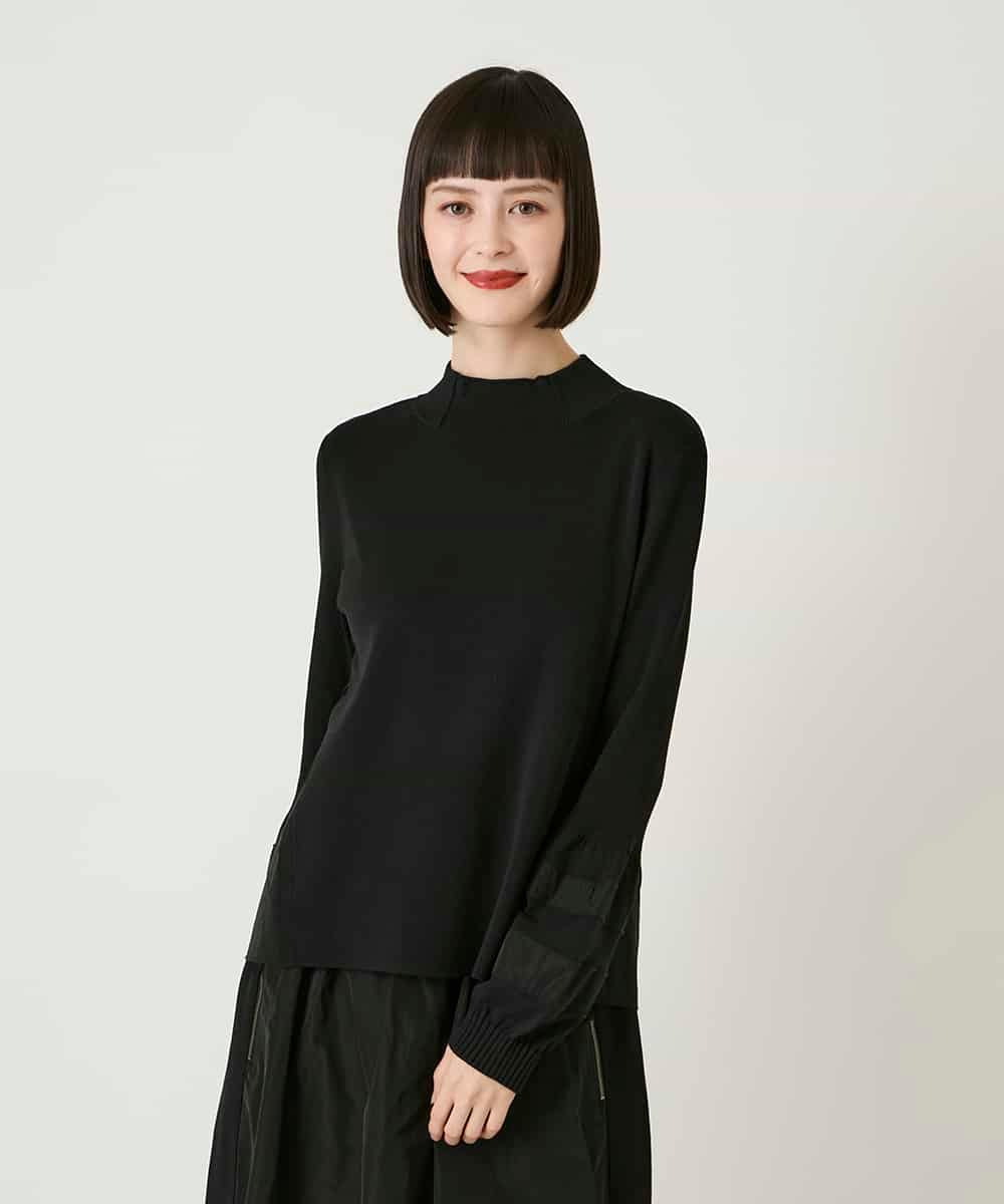 R6FAD31360 HIROKO BIS(小さいサイズ)(メゾン ドゥ サンク) 【小さいサイズ】異素材ジョイントニットプルオーバー ブラック
