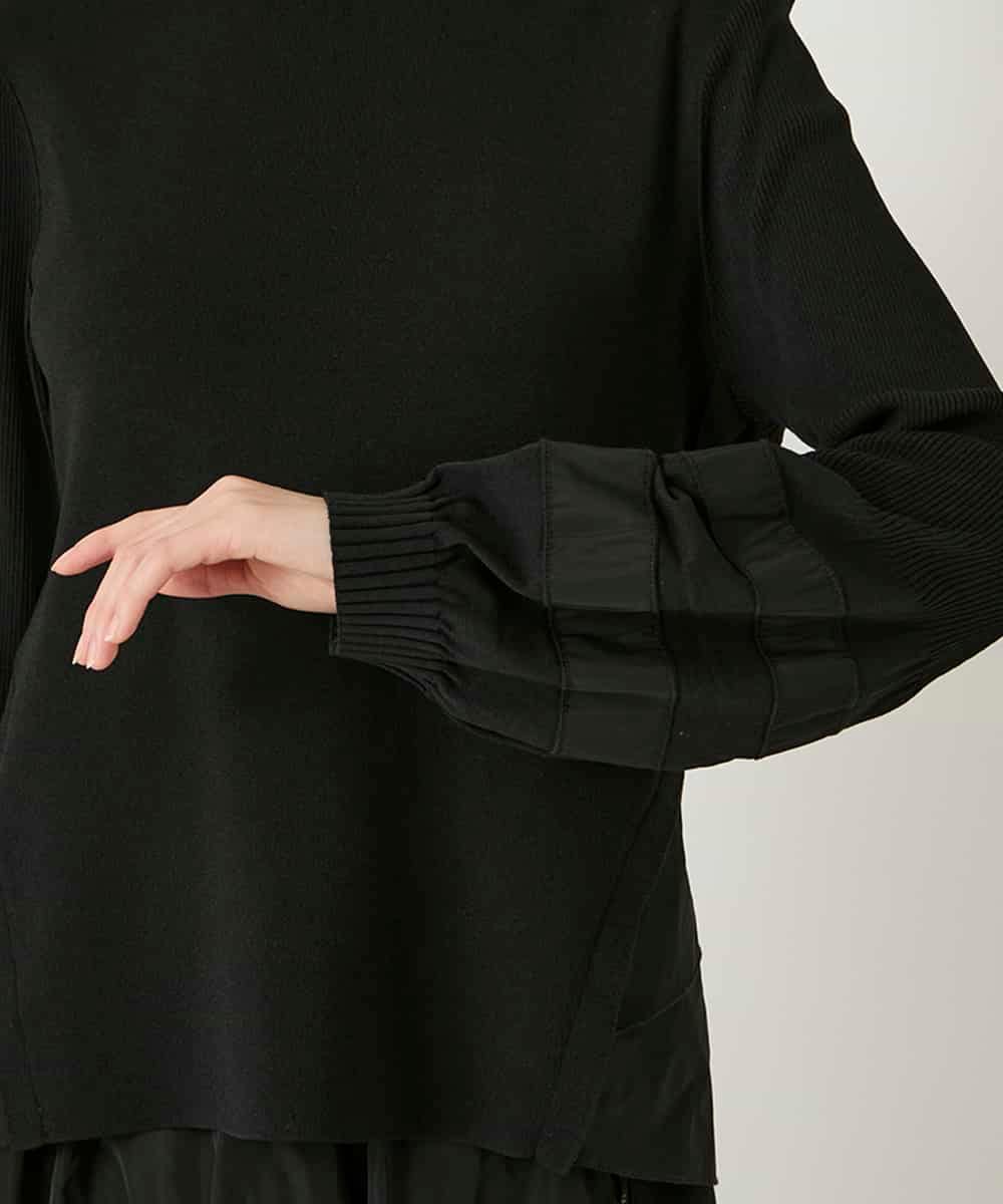 R6FAD31360 HIROKO BIS(小さいサイズ)(メゾン ドゥ サンク) 【小さいサイズ】異素材ジョイントニットプルオーバー ブラック