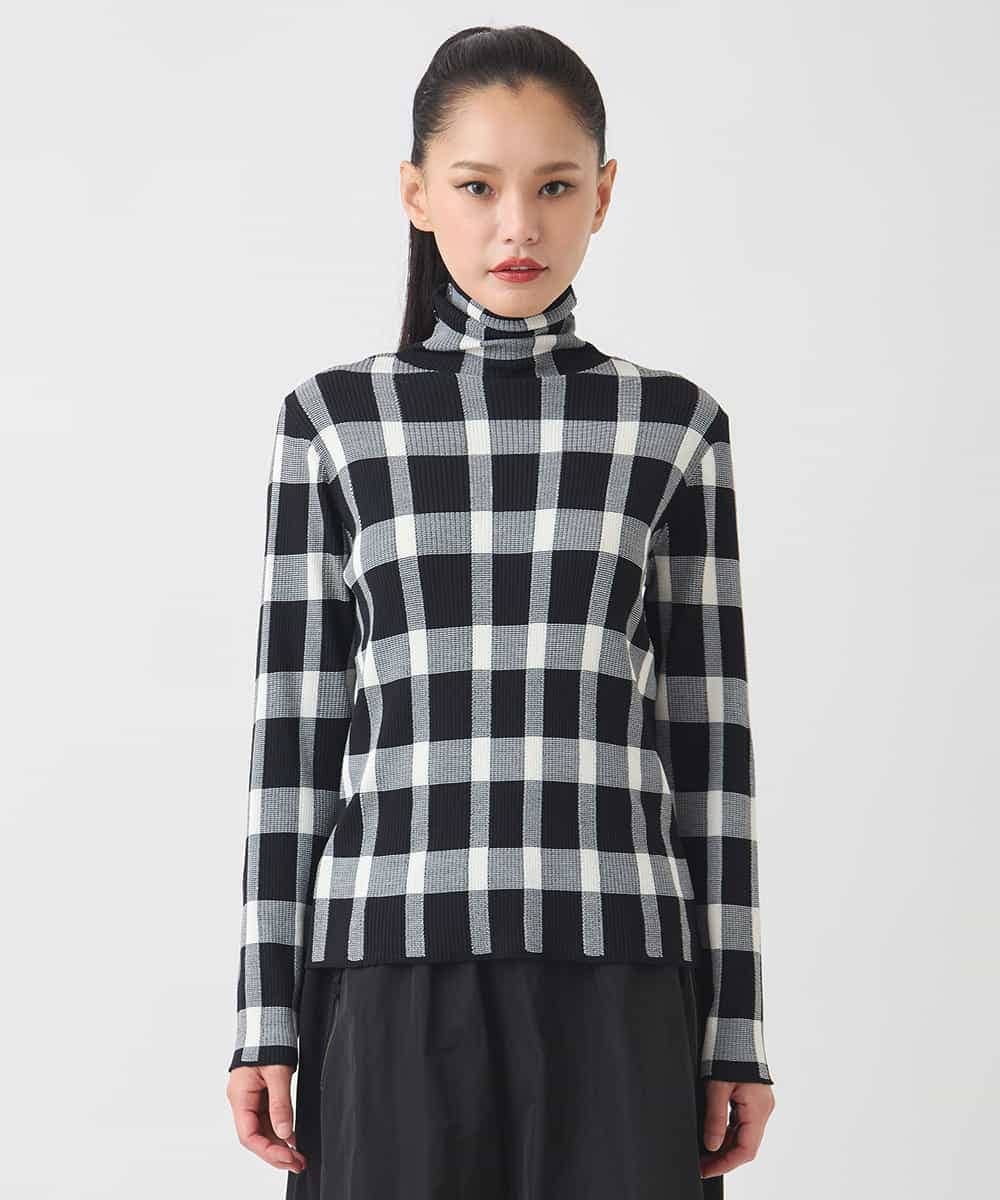 R6FAD33270 HIROKO BIS(小さいサイズ)(メゾン ドゥ サンク) 【小さいサイズ】チェック柄インターシャニットプルオーバー ブラック