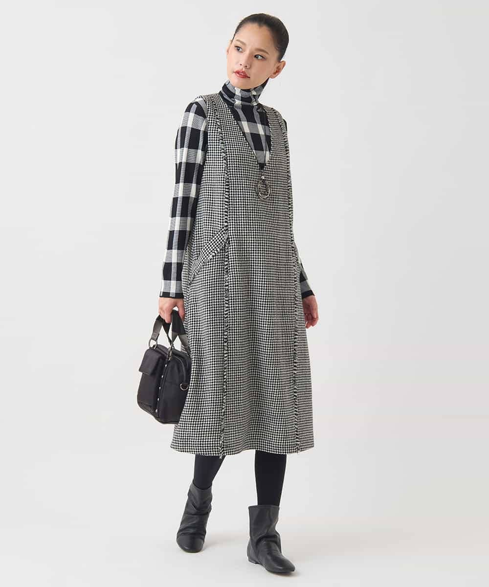 R6FAD33270 HIROKO BIS(小さいサイズ)(メゾン ドゥ サンク) 【小さいサイズ】チェック柄インターシャニットプルオーバー ブラック