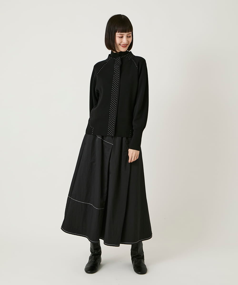 R6FAE45360 HIROKO BIS(小さいサイズ)(メゾン ドゥ サンク) 【小さいサイズ】スタッズアクセントニットカーディガン ブラック