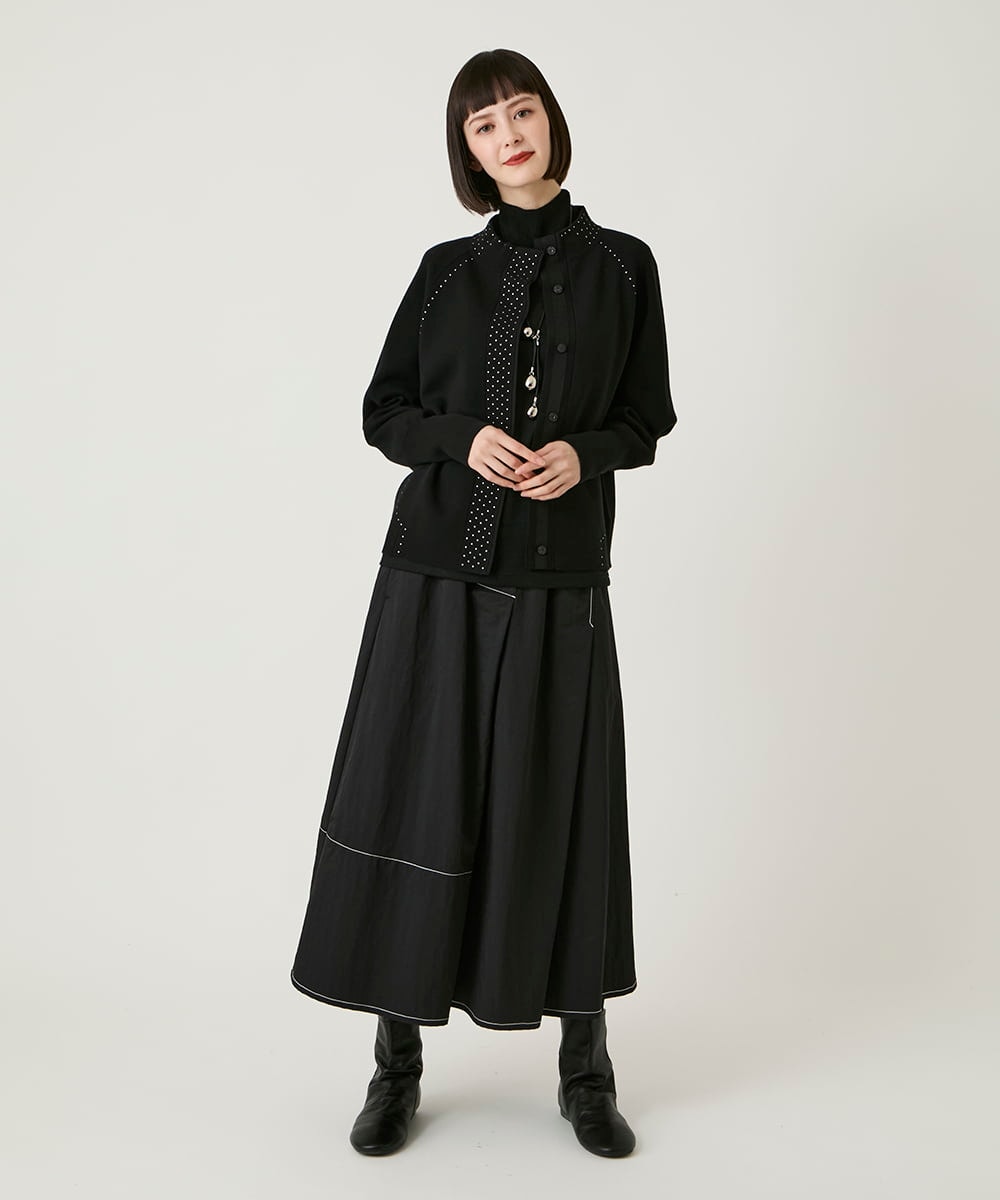 R6FAE45360 HIROKO BIS(小さいサイズ)(メゾン ドゥ サンク) 【小さいサイズ】スタッズアクセントニットカーディガン ブラック