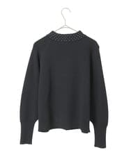 R6FAE45360 HIROKO BIS(小さいサイズ)(メゾン ドゥ サンク) 【小さいサイズ】スタッズアクセントニットカーディガン ブラック